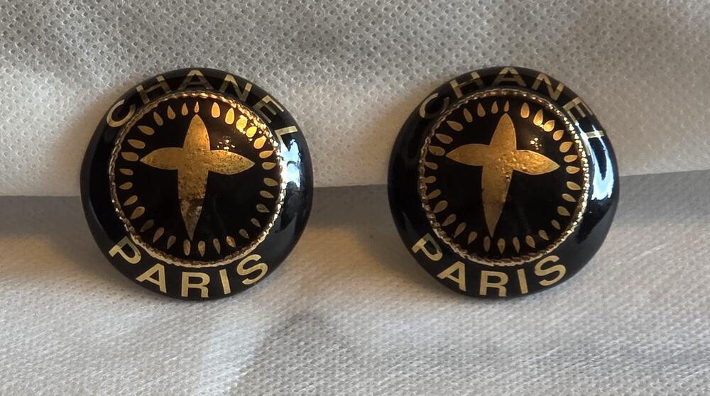 Rare Vintage Oversized Chanel Cross Logo Clip-On Earrings With gift bag or box